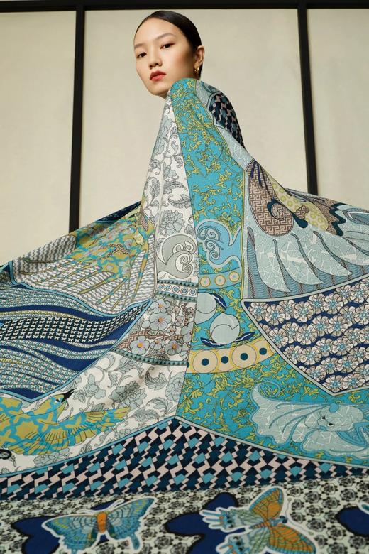 WENSLI/万事利 双面印花丝羊毛围巾-飞花令 商品图1