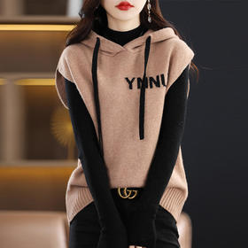 YHSS98030 时尚气质休闲宽松连帽无袖针织马甲背心坎肩