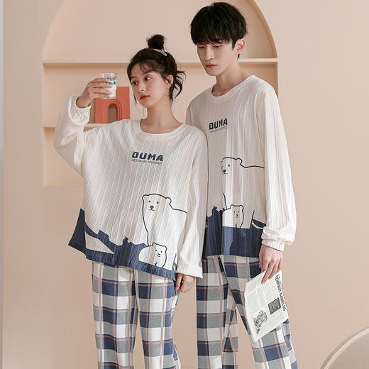 「15套可选！男女款」红腾2022新款情侣睡衣 女秋冬长袖套头圆领棉质卡通女士家居服套装 商品图2