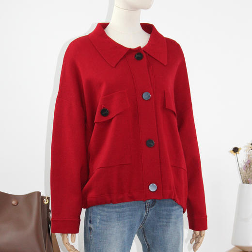 FOCALS福柯斯新款宽松休闲纯色单排扣针织开衫毛衫上衣F2Y3M515 商品图4