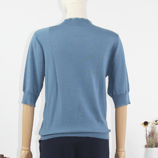 FOCALS福柯斯新款小立领短袖套头纯色针织毛衫上衣F2YCM628B1 商品图2