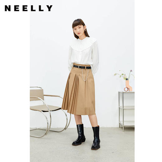 NEELLY纳俪商场同款立领衬衫女单排扣气质简约娃娃翻领白色上衣N22074B04425 商品图1