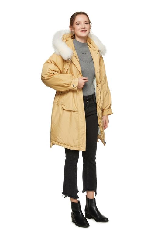 AUGUST 1 EIGHT 黄色抽绳收腰毛领羽绒服 8420 商品图4