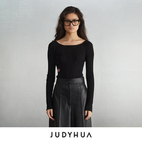 JUDYHUA 红唇设计一字领针织上衣