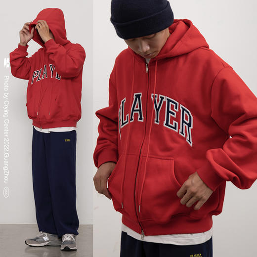 CryingCenter 经典Player刺绣开衫双头拉链加绒卫衣 哭喊中心 商品图1