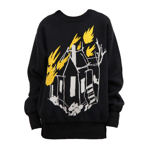 CryingCenter 火焰房子酷酷黑色毛衣宽松百搭个性男女 哭喊中心 商品图3