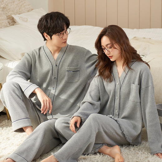 「6套可选！男女款」红腾情侣睡衣秋冬季长袖两件套 2022新款简约休闲男士棉质内衣家居服 商品图3