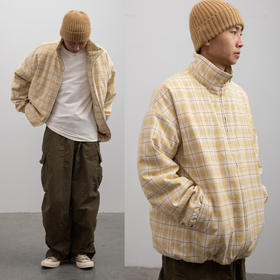 CryingCenter 复古奶油黄格子宽松包裹感棉服外套 哭喊中心