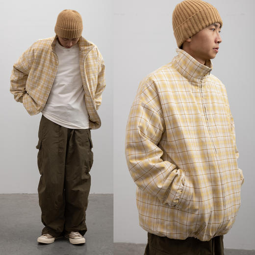 CryingCenter 复古奶油黄格子宽松包裹感棉服外套 哭喊中心 商品图0
