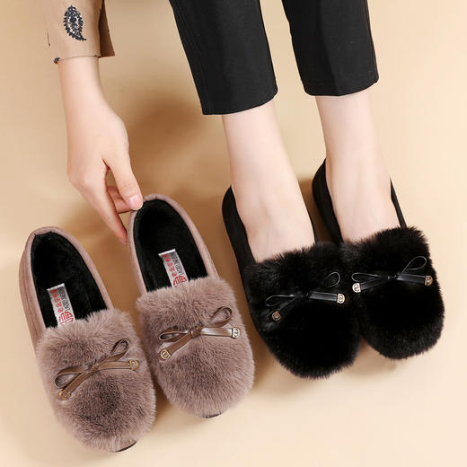 YM-M06 秋冬毛毛鞋女外穿棉鞋2022新款加绒保暖豆豆鞋老北京布鞋女棉瓢鞋 商品图0