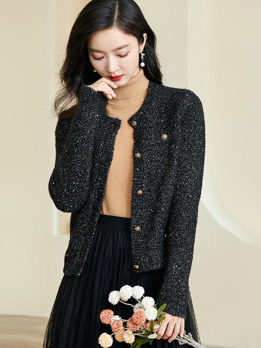 米思阳2024春秋款时尚气质灰色针织开衫小香风长袖短外套女3287 商品图1