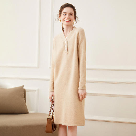 V领加厚羊绒温柔毛衣裙宽松显瘦打底一步针织EE-HO2287FB 商品图1