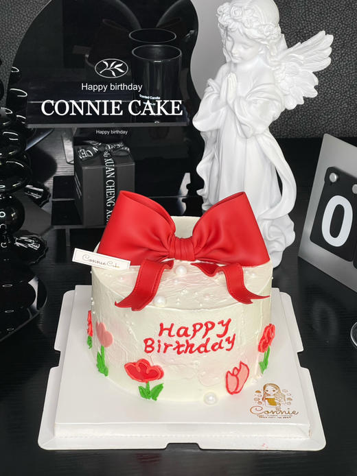 【1218】翻糖蝴蝶结手绘蛋糕（红色） 商品图1