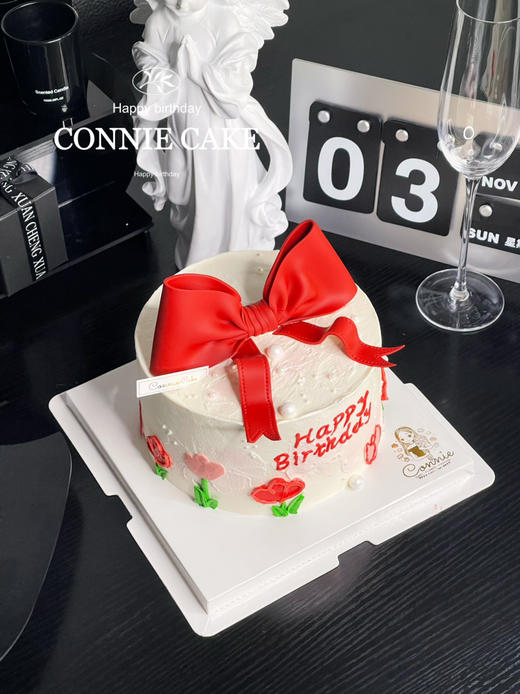 【1218】翻糖蝴蝶结手绘蛋糕（红色） 商品图4