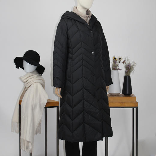 FOCALS福柯斯新款休闲拼接假两件连帽长款款羽绒服FYBDD717NM 商品图1