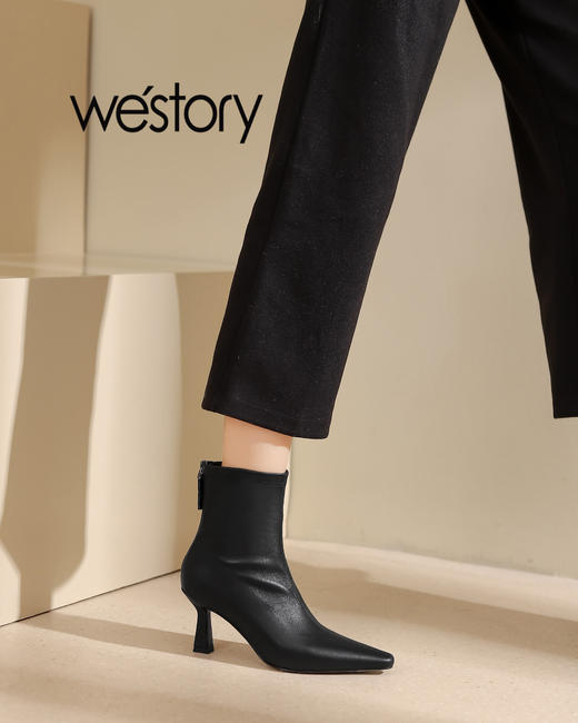 westory2022年秋冬新款尖头通勤高跟鞋短靴82711 商品图6