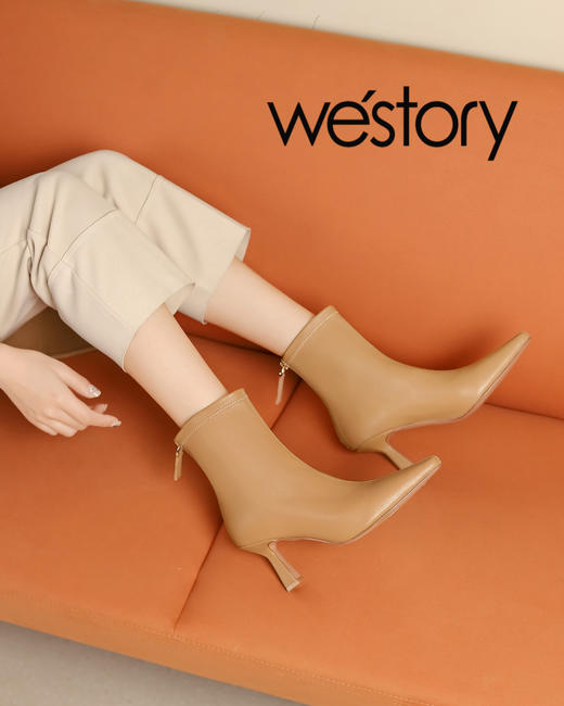 westory2022年秋冬新款尖头通勤高跟鞋短靴82711 商品图5
