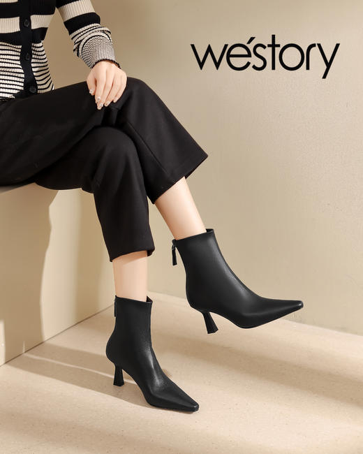 westory2022年秋冬新款尖头通勤高跟鞋短靴82711 商品图4