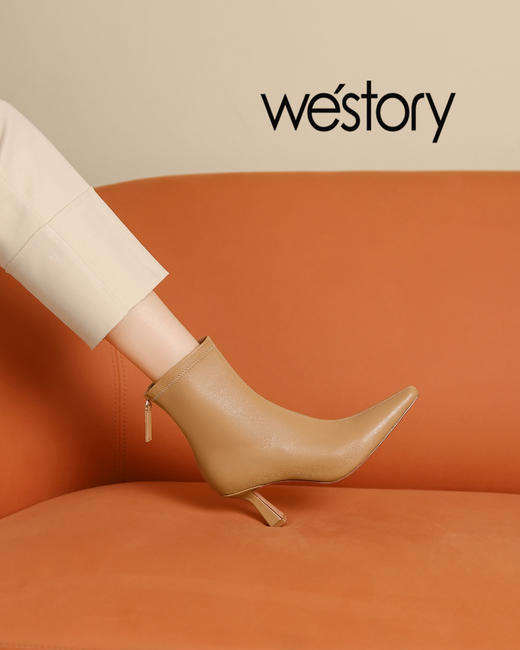 westory2022年秋冬新款尖头通勤高跟鞋短靴82711 商品图7