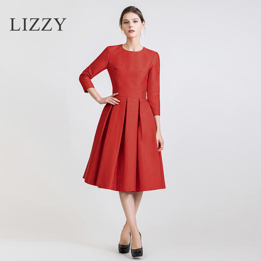 LIZZY2024优雅名媛风圆领褶裙设计经典轻礼服连衣裙6518 商品图0