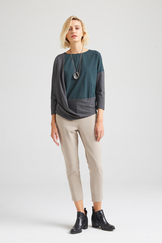 FOCALS福柯斯新款圆领宽松领长袖套头针织拼接T恤上衣FYLCN563AG 商品图4