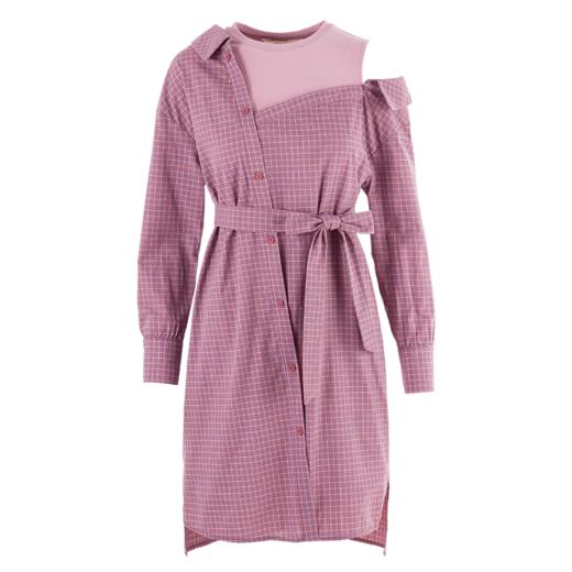 欧芮儿秋装2019新款女装露肩拼接格子连衣裙女收腰显瘦女裙子 商品图3