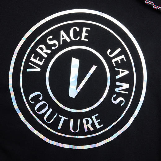 VERSACE JEANS COUTURE 范思哲 男士V EMBLEM系列徽标印花连帽卫衣 黑色73GAIG07 商品图4