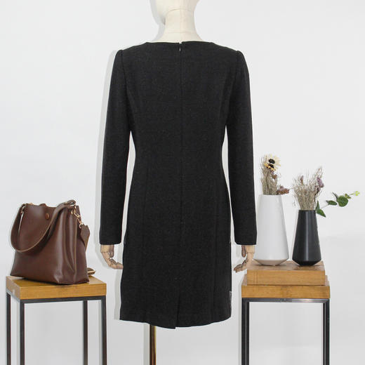 FOCALS福柯斯新款通勤圆领长袖印花拼接中长款连衣裙FYSCX270100 商品图2