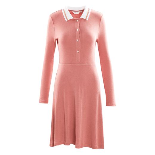 欧芮儿2019秋新品长袖polo领连衣裙女显瘦气质收腰中长款A字裙 商品图3