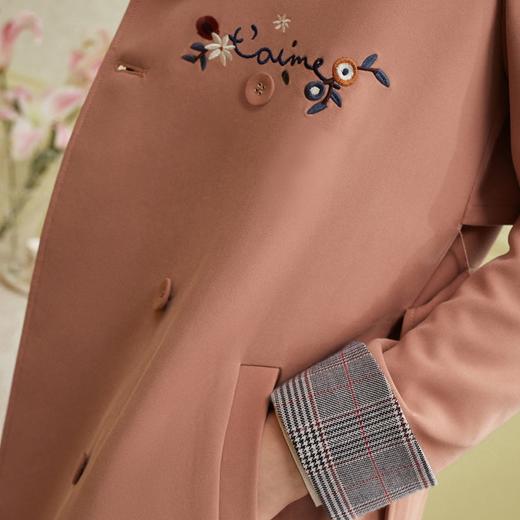 欧芮儿春装2019款女装宽松双排扣长袖风衣外套女中长款刺绣chic风 商品图1