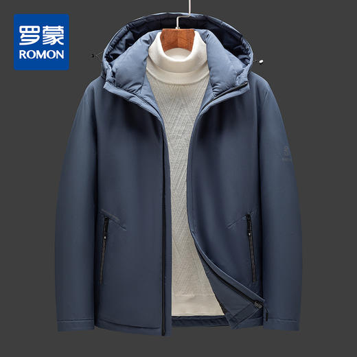 19YZ2217【90白鸭绒】罗蒙羽绒服男士短款秋冬季保暖休闲连帽纯色羽绒外套 商品图0