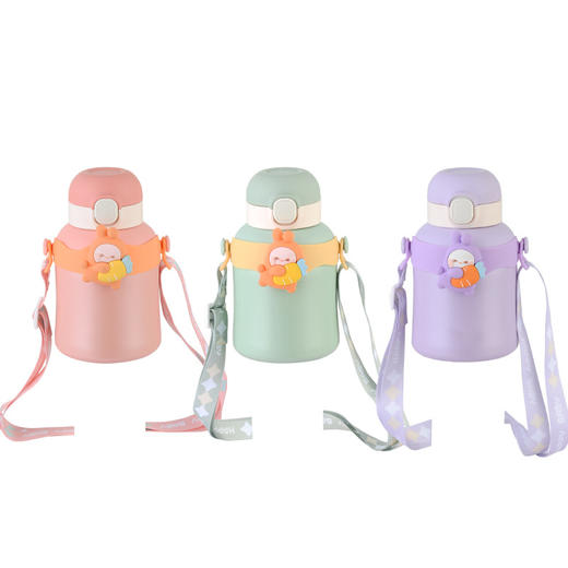 【趣味动物系列！儿童背带保温杯】儿童吸管杯 卡通双层 不锈钢保温杯 学生硅胶套大容量保温壶 商品图4