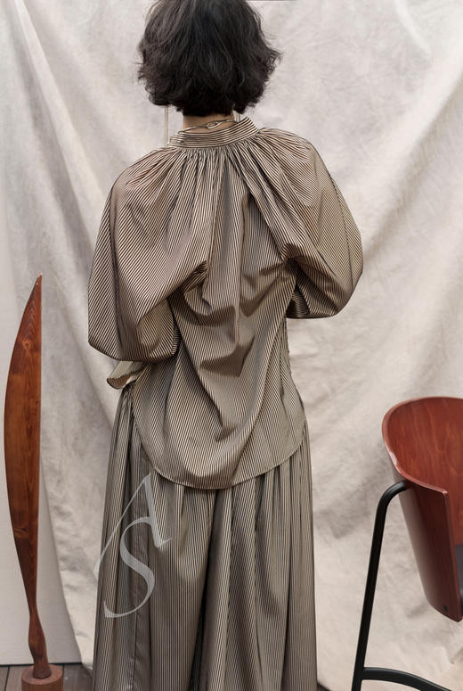 Ashlyn 铜金色grace条纹丝绒抽褶半裙 商品图4