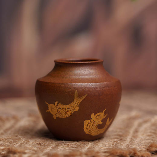 清 紫砂胎描金鱼纹水盂 商品图0