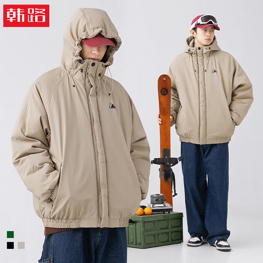 「三款配色！抗风保暖水洗棉」韩路日系男装 户外连帽棉服男冬季新款机能防风情侣款棉衣上衣 商品图0