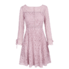 欧芮儿2019春 蝴蝶结收腰a字裙女长袖粉色蕾丝连衣裙中长款 商品缩略图3