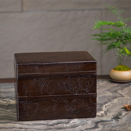 清 紫檀阴刻梅花纹双层盖盒 商品图4