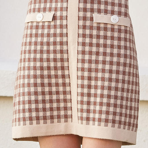 欧芮儿 春装女2020新款女装格子针织连衣裙女裙子 商品图2