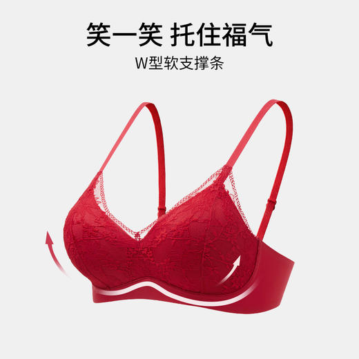 【新年限定】有棵树「3/4杯」本命年红色无痕无钢圈聚拢蕾丝美背内衣文胸女G-B6012 商品图3