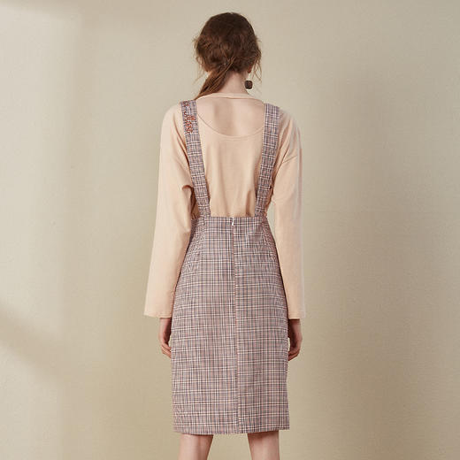 欧芮儿2018秋装新款长袖上衣女格子背带连衣裙女中长款套装 商品图1