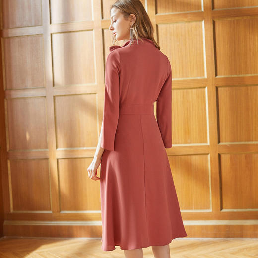 欧芮儿女秋装2018 长袖连衣裙红色收腰显瘦a字裙蝴蝶结中长 商品图1