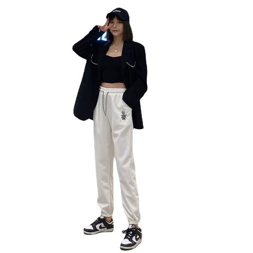 新品【潮流百搭 上身超显瘦！】小熊卫裤华夫格潮流时尚大码休闲女裤宽松直筒哈伦裤子高腰运动裤 商品图4