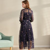 欧芮儿2020新款春长袖碎花雪纺连衣裙中长款网纱裙收腰显瘦气质 商品缩略图1