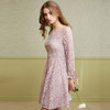 欧芮儿2019春 蝴蝶结收腰a字裙女长袖粉色蕾丝连衣裙中长款 商品缩略图0