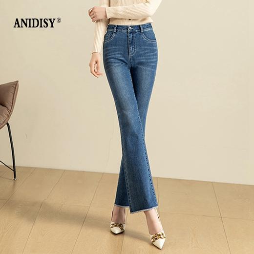 断码超值秒杀可换不退 微弹舒适中高腰拉链弹力毛边微喇叭牛仔裤 商品图0