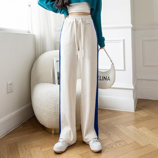 【新品推荐 时尚百搭高腰显瘦潮流】时尚侧标抽绳灯芯绒阔腿裤女休闲运动风拼色宽松垂坠感直筒裤子女 商品图3