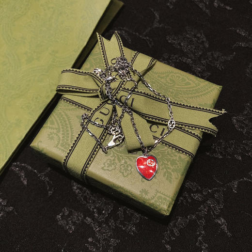 𝐆家互扣式双𝐆纯银珐琅爱心项链 商品图3