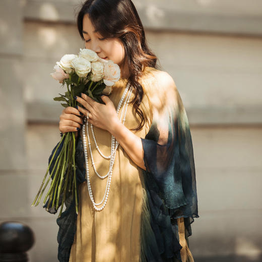 【林栖设计小店】花仙子2022秋冬新品原创100%桑蚕丝荷叶袖蓝染渐变连衣裙 1924139 商品图7