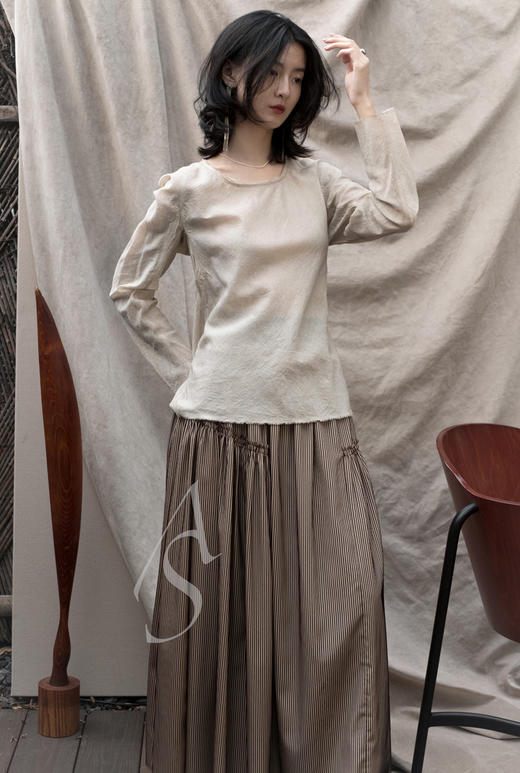 Ashlyn 铜金色grace条纹丝绒抽褶半裙 商品图1