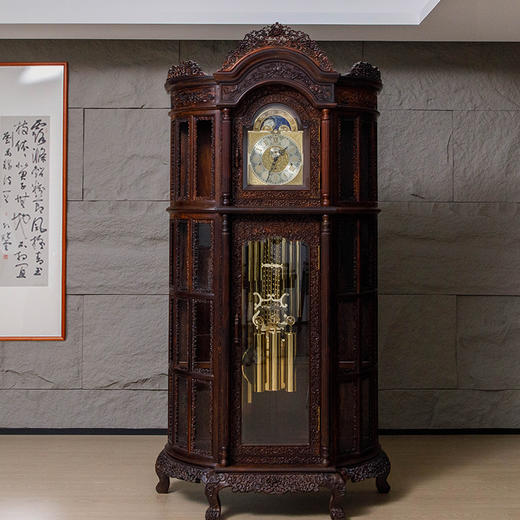 二十世纪  紫檀西番莲落地钟 商品图0